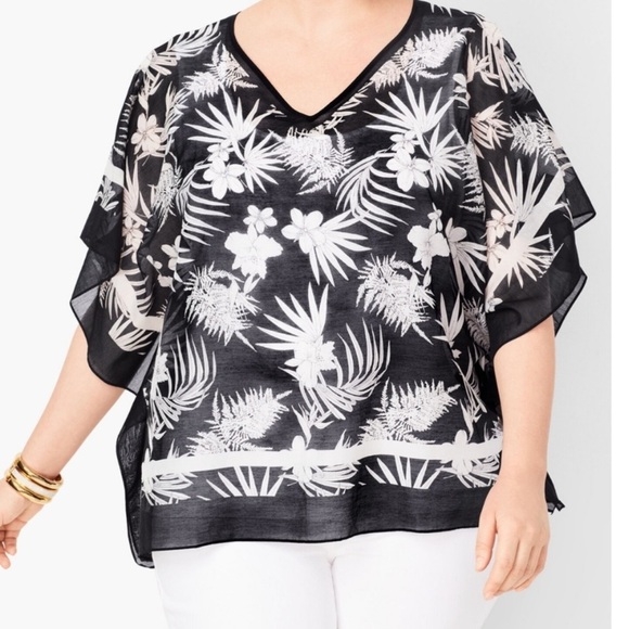 Talbots Botanical Print Silk Poncho - Picture 1 of 5